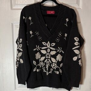 Black Floral Knit Sweater